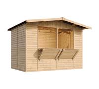 TIMBELA M150 Maison de Jardin en Bois - Étal de Marché avec Comptoir, L336xP263xH232 cm / 6 m², Facile à Monter et à Démonter, Bar Jardin, Abri Multifonctionnel