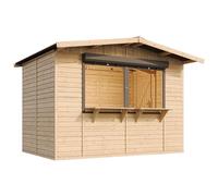 TIMBELA M150Z Maison de Jardin en Bois, Étal de marché en Bois, Grand Stand de Vendeur avec comptoir 263 x 336 cm / 6 m2, Facile à Monter et à démonter, Bar Jardin, Abri de Jardin Multifonctionnel