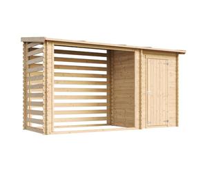 TIMBELA M205 Abri de Jardin+ Chalet pour vélos/Bucher/Abri conteneur - Cabane de Jardin avec Toit Plat - 344 x 130 cm - 2,54 m2+1,1 m2