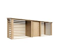 TIMBELA M206 Abri à bûches en Bois avec Remise 6,18 m2, Grand abri Double pour Bois de Chauffage et Outils de Jardin