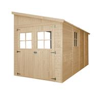 TIMBELA M340+M340G Abri de Jardin en Bois Naturel (sans paroi latérale) Plus Les PLANCHERS IMPRÉGNÉ- Stockage extérieur avec fenêtres- H243x216x416 cm/8 m2 - Atelier Rangement Outils et vélos