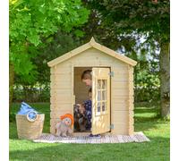 Timbela M570M-1 Maison de jeu en bois pour enfants - Maison de jeu en plein air pour enfants - 111x113xH121 cm/0.9 m2 Maison de jeu de jardin - Maison d'été de jardin pour enfants (La couleur du toit