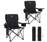 TIMBER RIDGE Chaise Pliante Camping 2Pcs Charge Max de 200kg Confortable Chaise de Jardin Exterieur Pliable Geante avec Porte-Gobelet et Sac Isotherme Rembourrée Accoudoirs Réglables