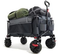 TIMBER RIDGE XXL Chariot de Transport Pliable avec Frein Chariot Plage à roulettes Tout Terrain Roues Amovibles Poignée Réglable Poche Latérale pour Jardin Plage Camping Pique-Nique BBQ Match