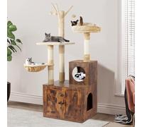 Timberer Arbre à chat 2 en 1 en bois avec griffoir en sisal Marron