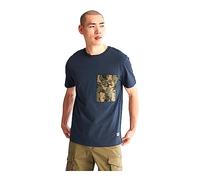 Timberland T-shirt à manches courtes pour homme Heritage Camo avec poche, Bleu marine, Large
