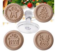 Timbre à biscuits en silicone, timbre à biscuits de vacances - 4 modèles de tampons à biscuits en silicone - Élan de qualité alimentaire, boîte, arbres de noël, moules à biscuits en d'épices pour l