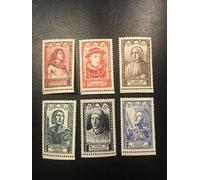 Timbre France 1946. Collection Personnages célèbres Nos 765 à 770 Neufs sans charnière. Gomme intacte par des Livres Express