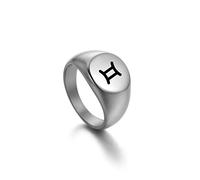Timbre Noir Simple Bouche Fermée Conception Douze Symboles Du Zodiaque Bague De Conception,Femmes/Hommes Horoscope Astrologie Céleste Ensemble Dames Mode Bijoux Cadeau D'Anniversaire,Gemini,10