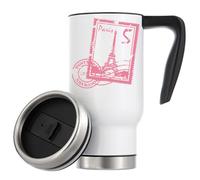Timbre-poste de la Tour Eiffel rose minimaliste graphique isotherme sous vide Tasse à café de voyage 480 ml Blanc