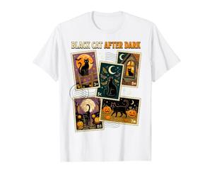 Timbre-Poste d'halloween Chat Noir après la Nuit T-Shirt Graphique avec Valeur