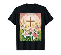 Timbre-poste vintage Croix de Pâques Lilly Il est ressuscité Jésus T-Shirt