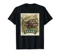 Timbre Safari Africain Buffalo Kenya Poste Vintage T-Shirt Graphique avec Valeur, Homme, Noir, L