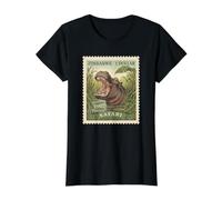 Timbre Safari Africain Hippo Zimbabwe Poste Vintage T-Shirt Graphique avec Valeur, Femme, Noir, S