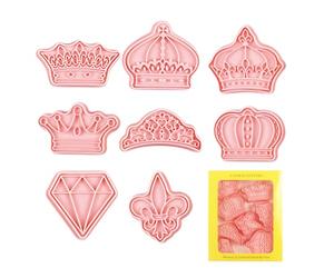 Timbres emporte-pièces - Série | Moules de cuisson à Fondant amusants de dessin animé, ensemble d'outils de gaufrage de diadème royal pour, 8 pièces, anniversaire