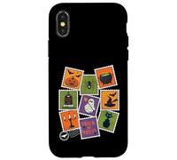 Timbres postaux rétro Halloween Visage fantôme Citrouille Coque pour iPhone X/XS