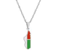 Timcryxient Magnifique collier avec pendentif carte de Madagascar - En acier - Carte de Madagascar - Argenté