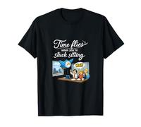 Time Flies Meeting Humour Cartoon Clock Bird Graphic T-Shirt