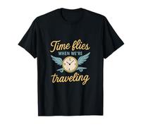 Time Flies When We're Traveling Ailes d'horloge Bleues dorées T-Shirt