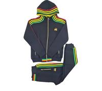 Time Is Money Ensemble de survêtement Rasta pour homme | Sweat à capuche et jogging zippé | Détails rasta à rayures | Tenue streetwear décontractée, Noir , M