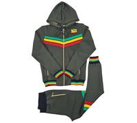 Time Is Money Survêtement à capuche pour homme, double rasta rayures, veste et pantalon de jogging, vert olive, XL
