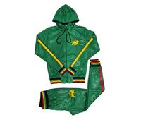 Time Is Money Survêtement athlétique Rasta Lion Athletic Slim Fit pour homme avec veste et pantalon à capuche avec fermeture éclair - Noir, rouge, vert, Vert, XL