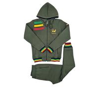 Time Is Money Urban Rasta Lion Survêtement zippé en coton polaire pour homme Noir/gris anthracite olive, vert olive, XXL