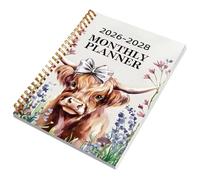 Time Plan Journal - 3-Year Daily Notepad for Office | 50 Pages Spiral Binding with Cattle Pattern Cover, Monthly Schedule Organizer, Writing Planner for School Home Holidays Christmas Birthday
