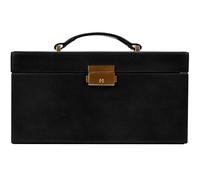 Time Resistance Boîte à bijoux | Organiseur de bijoux en cuir véritable | Boîte de rangement pour accessoires bleu marine avec serrure à clé pour femme (noir)