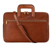 Time Resistance Mallette en Cuir Mince - Sac d'Ordinateur en Cuir Italien Fait à la Main - Sac pour Ordinateur Portable (Marron Cognac)