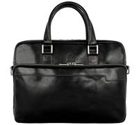 Time Resistance Porte-Documents Homme en Cuir Noir Italien Pleine Fleur Sac à Bandoulière Détachable Fabriqué à la Main pour Ordinateur Portable (Noir)