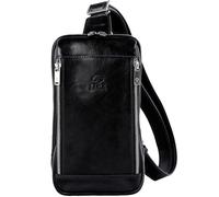 Time Resistance Sac à bandoulière en cuir - Sac à bandoulière pour homme et femme - Fait à la main, noir