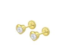 TIME ROAD Boucles d’oreilles Bébé en Or 9K HIN00198/4 - Fermoir Sécurisé à Vis - Cœur 4 mm - Bébé 3-24 mois - Idéal Naissance, Baptême ou Anniversaire