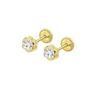 TIME ROAD Boucles d’oreilles Bébé en Or 9K HIN00267/4 - Fermoir Sécurisé à Vis - Fleur 4 mm - Bébé 3-24 mois - Idéal Naissance, Baptême ou Anniversaire