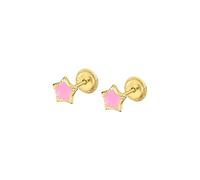 TIME ROAD Boucles d’oreilles Bébé en Or 9K LG00305 - Fermoir Sécurisé à Vis - Étoile - Bébé 3-24 mois - Idéal Naissance, Baptême ou Anniversaire