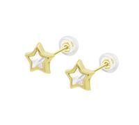 TIME ROAD Boucles d’oreilles Fille en Or 9K LG00031/6 - Fermoir Sécurisé à Vis - Étoile 6 mm - Enfant - Idéal Communion ou Anniversaire