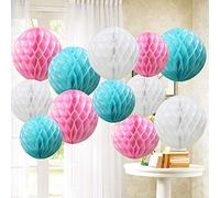 Time to Sparkle 12 Pièces Mix Boule Alvéole Papier Nid d'abeille Papier Honeycomb Balls Guirlande Mariage Fête Décoration (Boule-Pink Blue Shade)