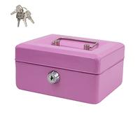 Time to Sparkle Petit coffre-fort avec plateau pour économiser de l'argent, serrure et clé avec poignée en acier inoxydable, 15 x 12 x 8 cm, rose