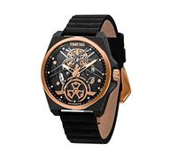 TIME100 Montre Automatique Homme Mécanique en Cuir Mouvement Montre Squelette Homme Bracelet Étanche Cadran en Acier Inoxydable