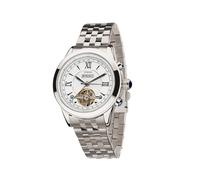 TIME100 Montre mécanique à remontage automatique avec bracelet en cuir véritable pour homme, Argenté