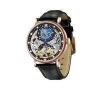 TIME100 Montre mécanique à remontage Automatique avec Bracelet en Cuir véritable pour Homme, Or Rose/Noir., Squelette