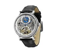 TIME100 Montre mécanique à remontage Automatique avec Bracelet en Cuir véritable pour Homme, Steel/Noir, Squelette