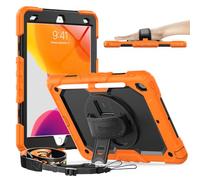 Timecity Coque pour iPad 9ème/8ème/7ème Génération,10,2" - Orange | Coque pour iPad10.2 (2021/2020/2019) avec Protecteur d'écran,Support Pivotant à 360 Degrés et Bracelet,Porte-Crayon