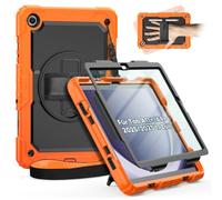 timecity Coque pour Samsung Galaxy Tab A11+ Plus 11'' 2025/ A9+ Plus 11'' 2023, Coque Antichoc avec Protecteur D'écran Porte-Stylo [Dragonne Rotative à 360] et Support, Orange