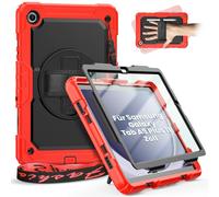 timecity Coque pour Samsung Galaxy Tab A9+ Plus 11'' 2023, Coque Antichoc avec Protecteur D'écran Porte-Stylo [Dragonne Rotative à 360] et Support,- Rouge