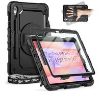 timecity Coque pour Samsung Galaxy Tab S10 Lite AI 2025 10.9''/Tab S10 (9) FE 10.9"/S9 11" 2023, Robuste, avec Protecteur D'écran, 360°Support, Dragonne, Bandoulière et Porte-Ptylo,Noir