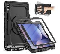 Timecity Coque pour Samsung Galaxy Tab S9 FE+ Plus / S9 Plus 12,4" 2023, Robuste avec Protecteur D'écran, Support Rotatif à 360°, Dragonne, Bandoulière et Porte-Stylo pour Galaxy Tab S9,Noir