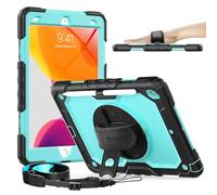 Timecity Étui de Protection pour iPad 8 / 7ème génération (iPad 10.2 2020/2019) avec Support Rotatif Main/bandoulière pour iPad 10,2" Noir + Bleu Clair