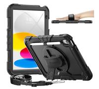 timecity Étui pour iPad 10e génération, étui pour iPad 10.9 2022-2023 : avec Protection Solide, Protecteur d'écran, Support Rotatif à 360°, dragonne, bandoulière, Porte-Crayon, Noir