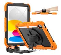 timecity Étui pour iPad 10e génération, étui pour iPad 10.9 2022-2023 : avec Protection Solide, Protecteur d'écran, Support Rotatif à 360°, dragonne, bandoulière, Porte-Crayon, Orange